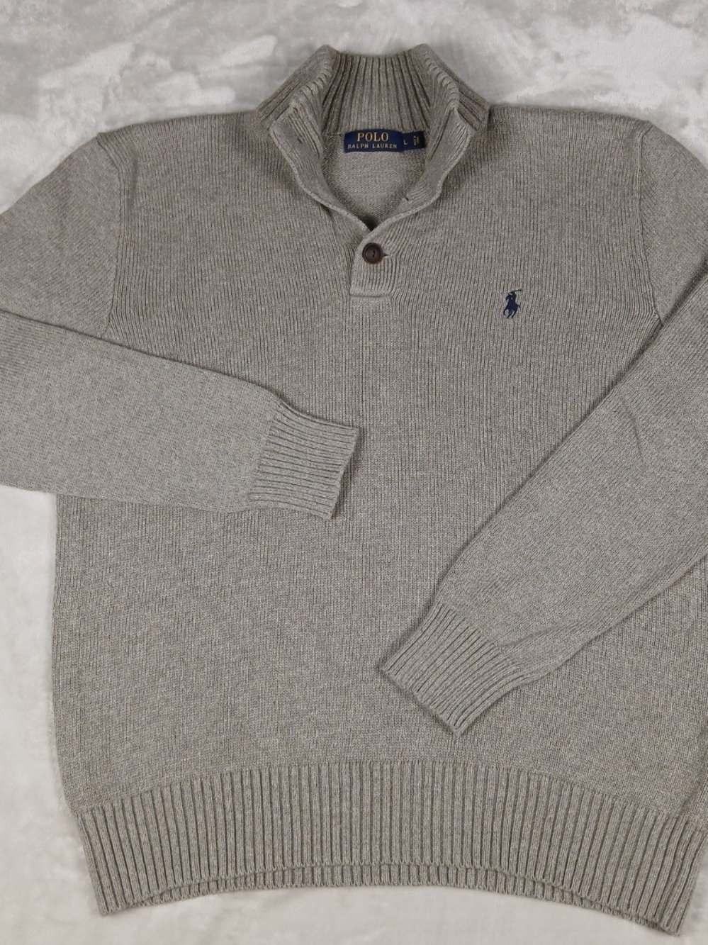 Polo Ralph Lauren Mock Neck Knit Sweater L Men's Henley Pullover Gray